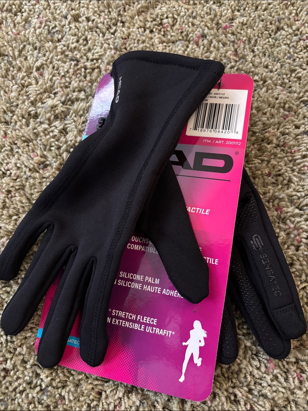 HEAD Women's Black Touchscreen Running Gloves Sz M NWT